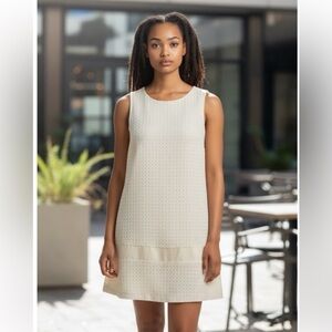 Ivory Dress Cotton Sleeveless Sheath Rear Zipper Lined Textured Size 40 Elegant